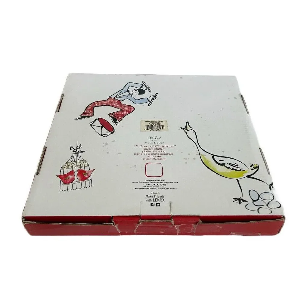 Lenox 12 Days of‎ Christmas Ceramic Square Dish Plate Platter 12.25 In #845814